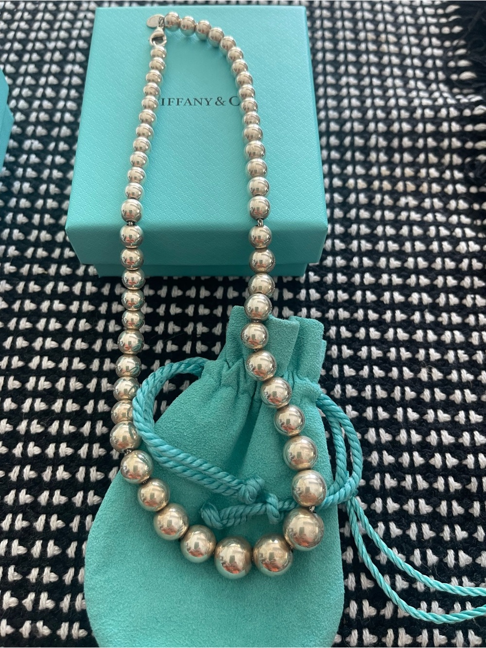Tiffany & Co. Sterling Silver Bead Necklace with Signature Blue Pouch and box - Picture 2 of 6